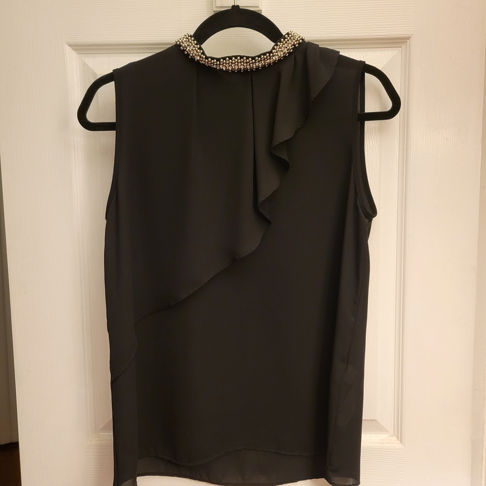 Zara Black Sleeveless Blouse with Pearl Embellishment